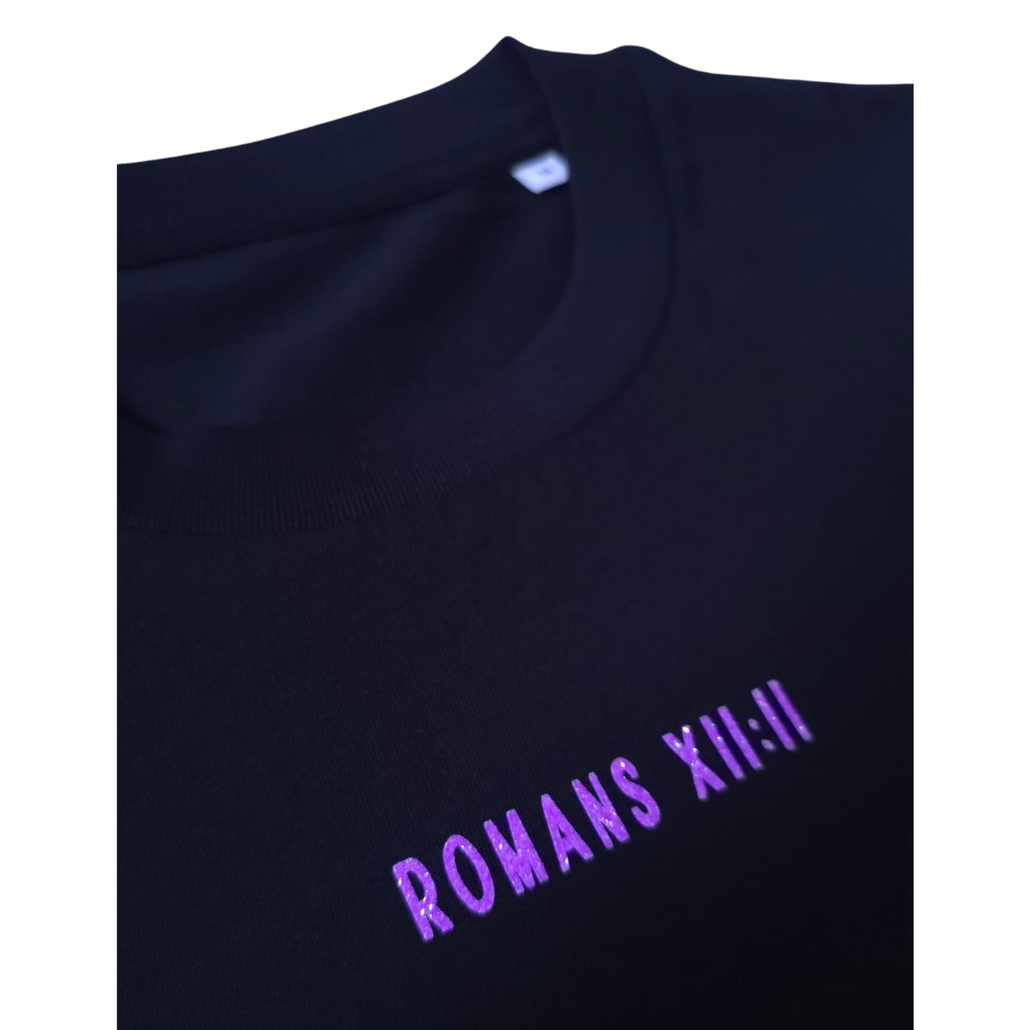 BE TRANSFORMED - BOXY/CROPPED T-SHIRT - ROMANS 12:2 - NEON PURPLE
