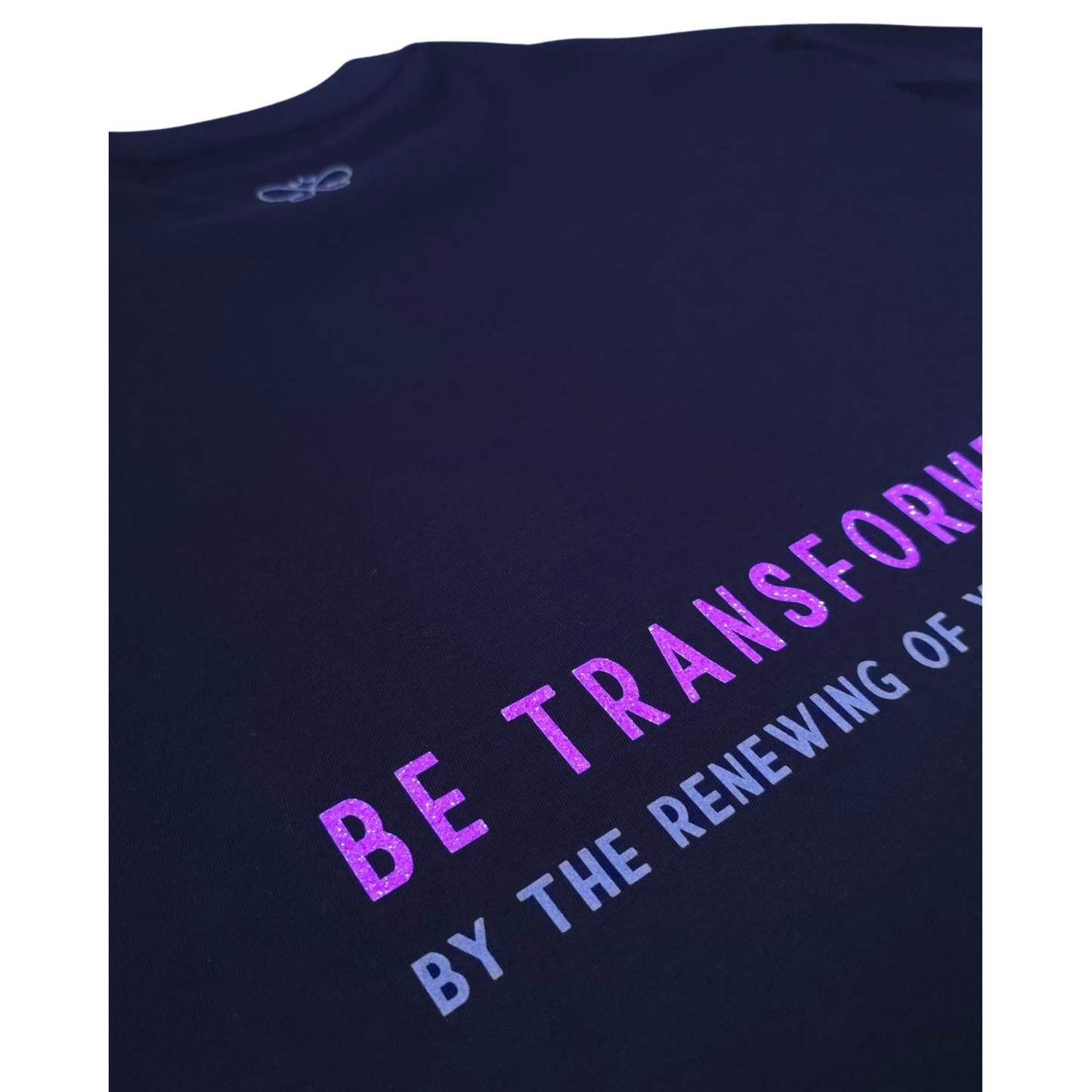 BE TRANSFORMED - BOXY/CROPPED T-SHIRT - ROMANS 12:2 - NEON PURPLE