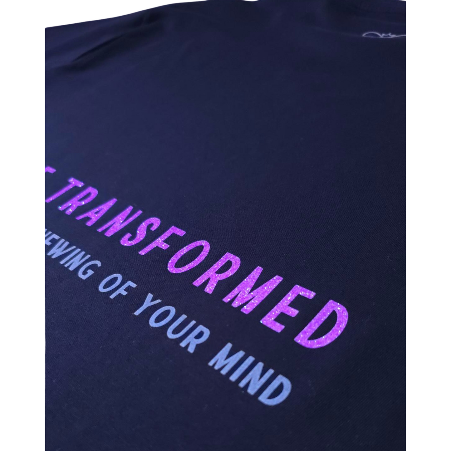 BE TRANSFORMED - BOXY/CROPPED T-SHIRT - ROMANS 12:2 - NEON PURPLE