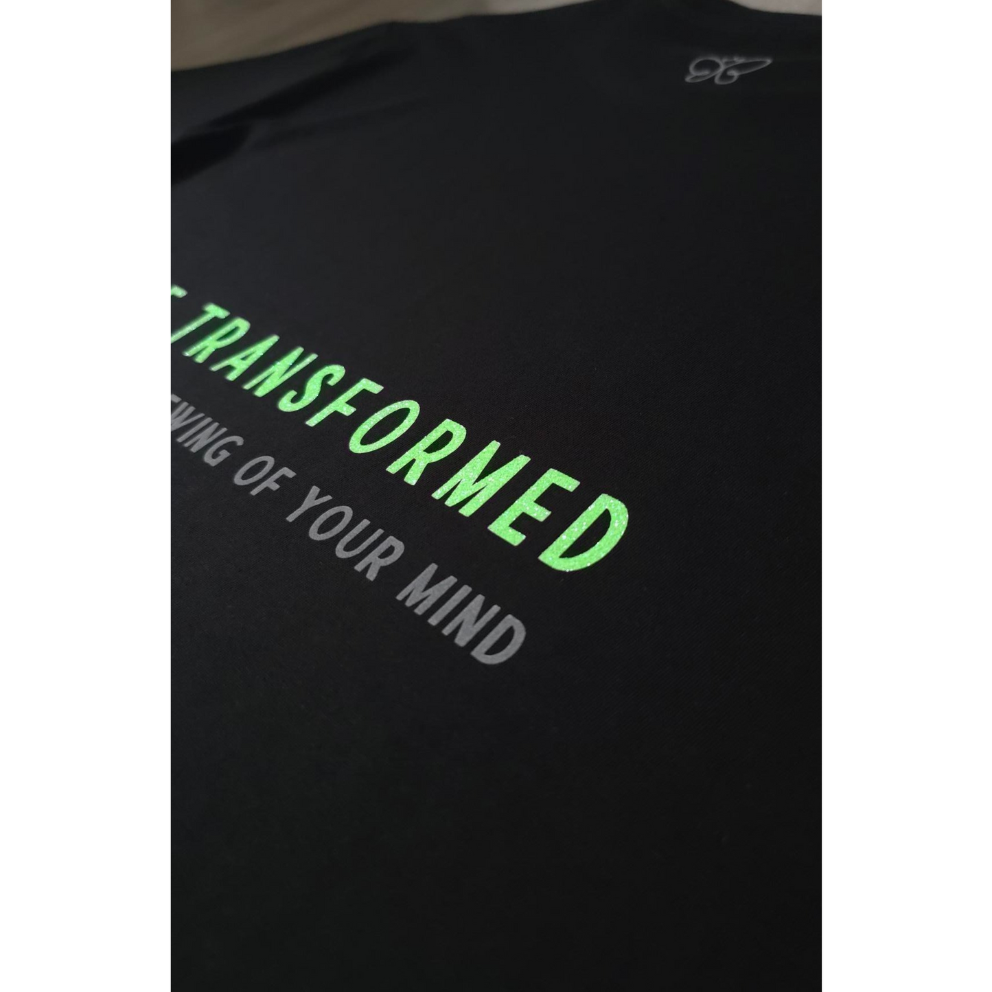BE TRANSFORMED - BOXY/CROPPED T-SHIRT - ROMANS 12:2 - NEON GREEN