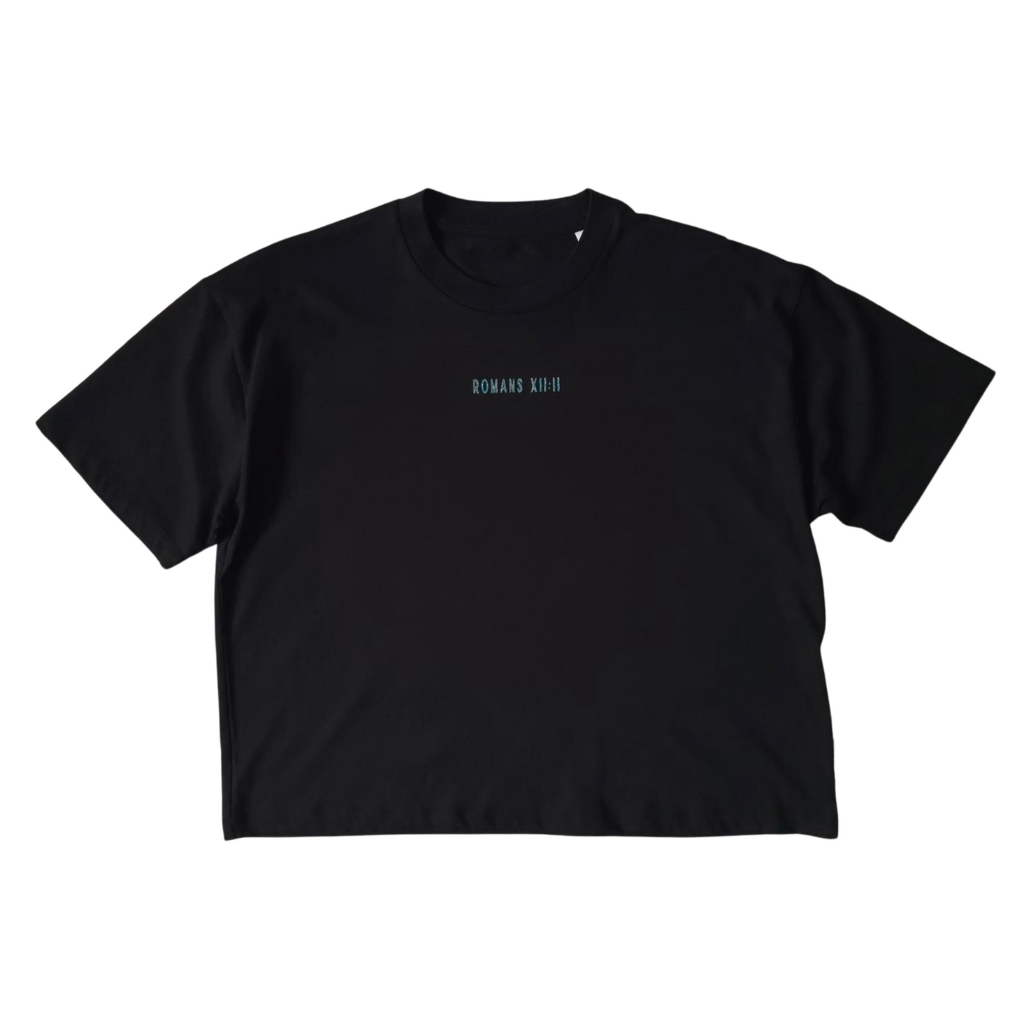 BE TRANSFORMED - BOXY/CROPPED T-SHIRT - ROMANS 12:2 - BEACH BLUE