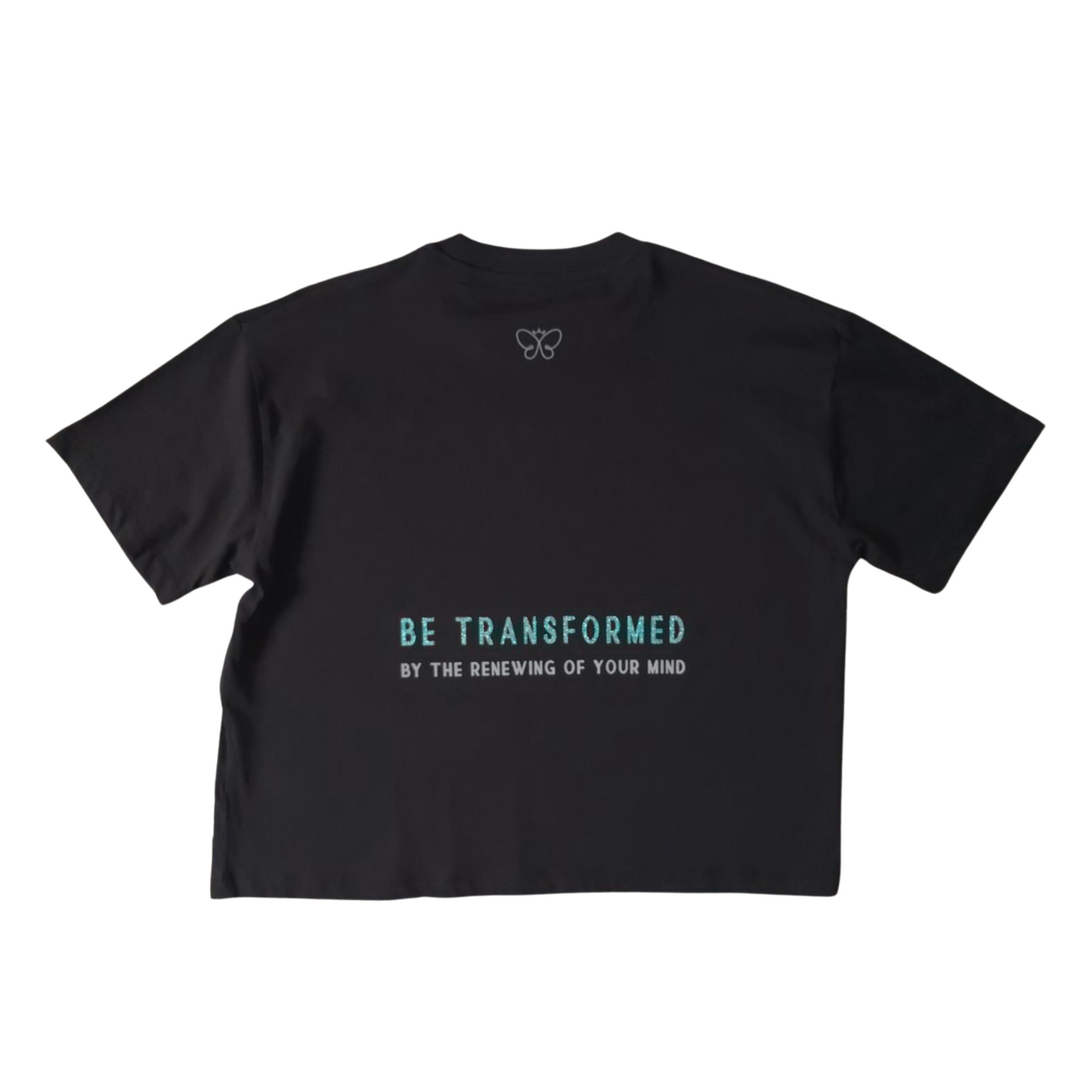 BE TRANSFORMED - BOXY/CROPPED T-SHIRT - ROMANS 12:2 - BEACH BLUE