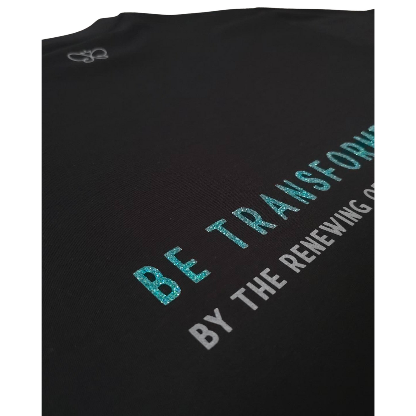 BE TRANSFORMED - BOXY/CROPPED T-SHIRT - ROMANS 12:2 - BEACH BLUE