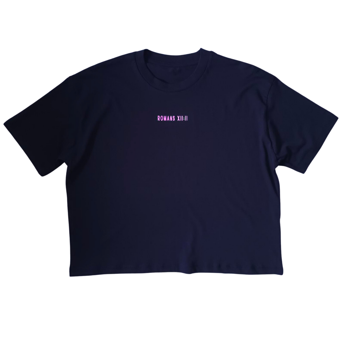 BE TRANSFORMED - BOXY/CROPPED T-SHIRT - ROMANS 12:2 - NEON PINK