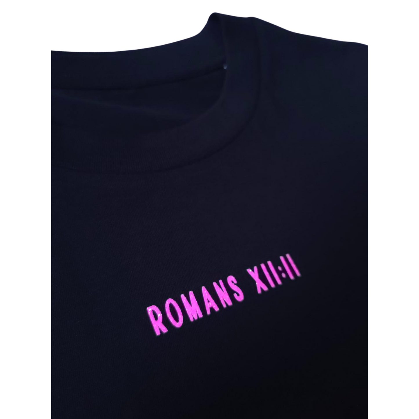 BE TRANSFORMED - BOXY/CROPPED T-SHIRT - ROMANS 12:2 - NEON PINK