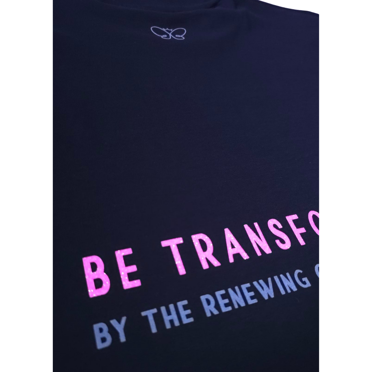 BE TRANSFORMED - BOXY/CROPPED T-SHIRT - ROMANS 12:2 - NEON PINK