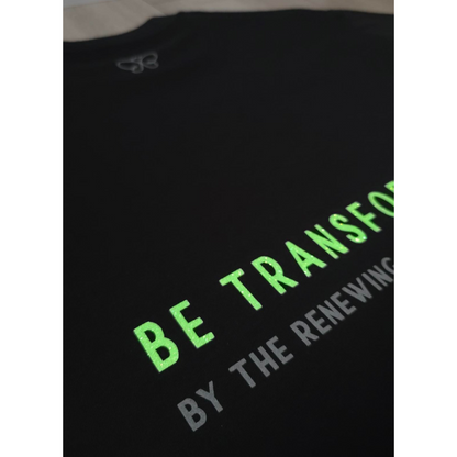 BE TRANSFORMED - BOXY/CROPPED T-SHIRT - ROMANS 12:2 - NEON GREEN