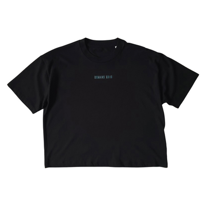 BE TRANSFORMED - BOXY/CROPPED T-SHIRT - ROMANS 12:2 - BEACH BLUE