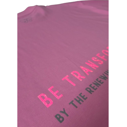 BE TRANSFORMED - BOXY/CROPPED T-SHIRT - ROMANS 12:2 - NEON PINK ON PINK